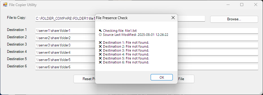 File Copy Utility folder check feature screenshot
