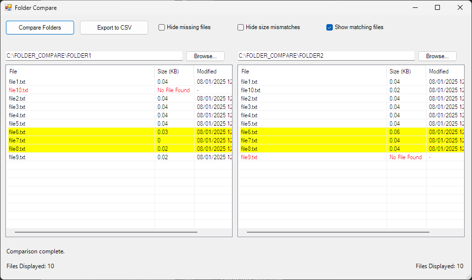Folder Compare app window screenshot